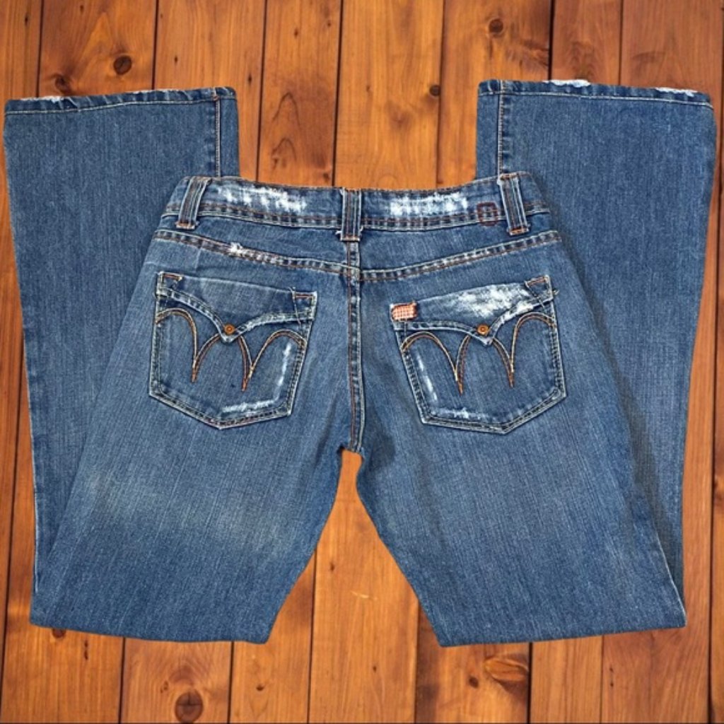Farmer Industry Low-Rise Gingham Bootcut Jeans